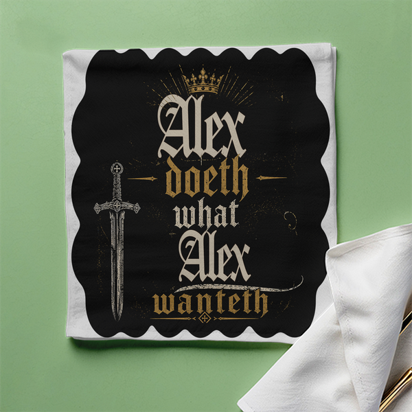 Cloth Napkin | Standard Dining Size | 100% Polyester | Soft, Durable, Hemmed | Unisex | Personalized | Typography | Royalty | Power | Everyday | Empowering | The Crowned Warrior