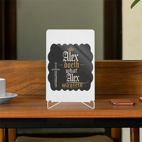 Acrylic Display Stand | 4x6 Inch | Clear Acrylic | Tabletop Display | Unisex | Personalized | Typography | Royalty | Power | Everyday | Empowering | The Crowned Warrior - front - White - mockup 1
