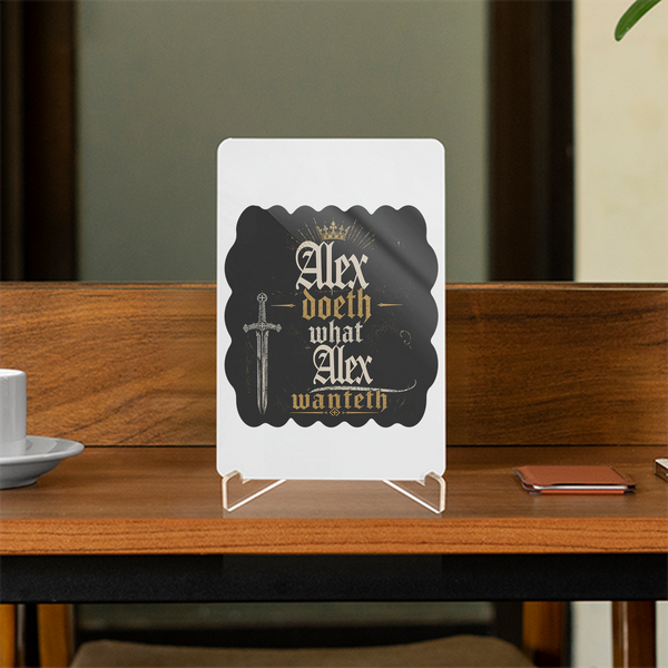 Acrylic Display Stand | 4x6 Inch | Clear Acrylic | Tabletop Display | Unisex | Personalized | Typography | Royalty | Power | Everyday | Empowering | The Crowned Warrior - front - White - mockup 1