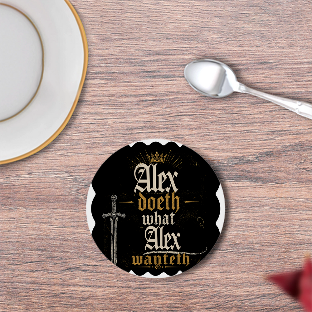 Coasters | 3mm MDF Board | Super Glossy Finish, Durable | Unisex | Personalized | Typography | Royalty | Power | Everyday | Empowering | The Crowned Warrior - front - White - mockup 1