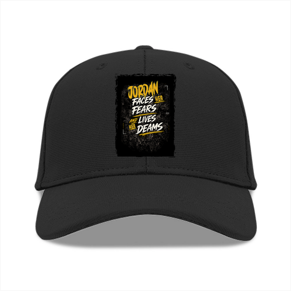 Baseball Ottoman Cap | Universal Fit, Adjustable | Ottoman Fabric | Structured, Lightweight, Breathable | Unisex | Personalized | Typography | Overcoming Adversity | Everyday Encouragement | Empowering | Face Your Fears - front - Black - mockup 1