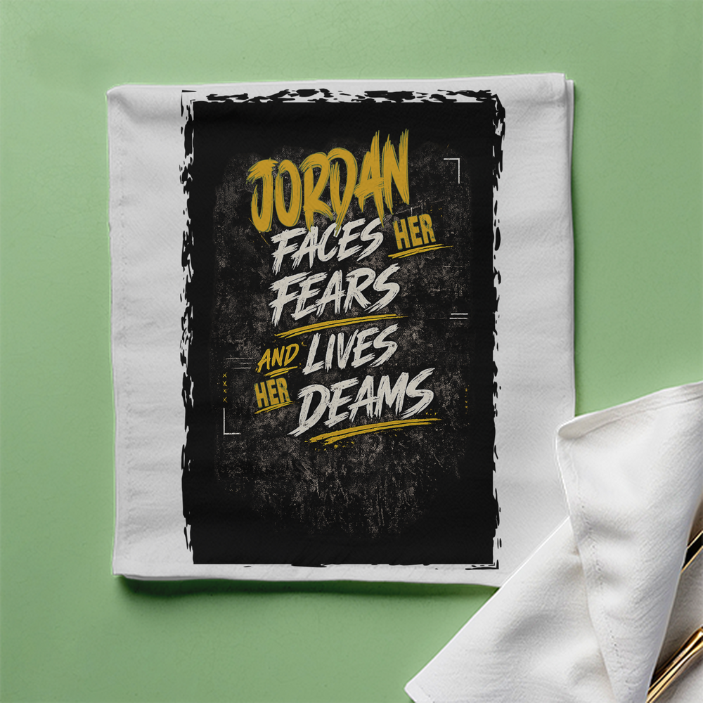 Cloth Napkin | Standard Dining Size | 100% Polyester | Soft, Durable, Hemmed | Unisex | Personalized | Typography | Overcoming Adversity | Everyday Encouragement | Empowering | Face Your Fears - front - White - mockup 1