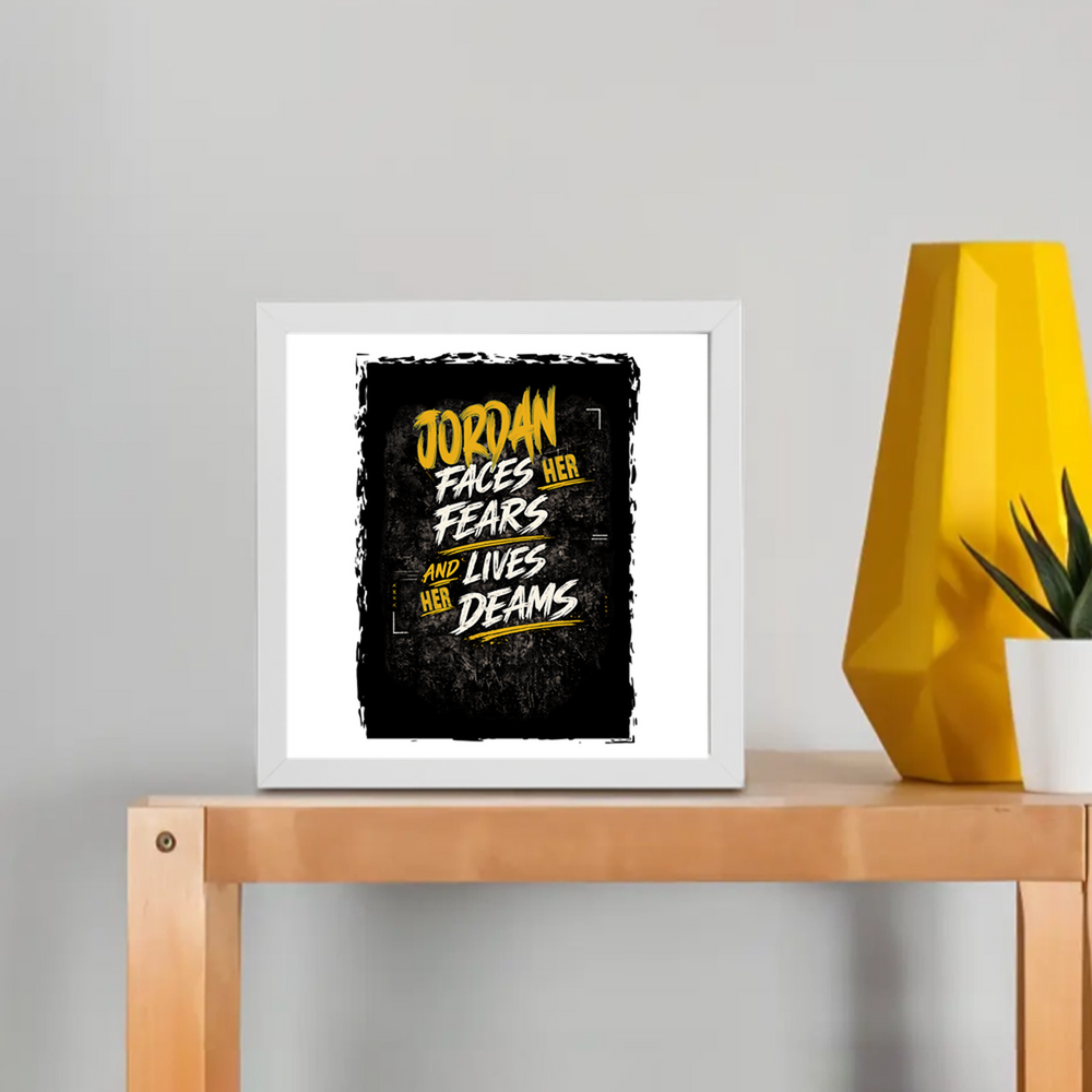 Framed Poster | Multiple Sizes | 300 GSM Art Paper | Laminated, Fade-Proof, 1-inch Frame | Unisex Home Decor | Personalized | Typography | Overcoming Adversity | Everyday Encouragement | Empowering | Face Your Fears - front_8x8In - 8x8In - mockup 1