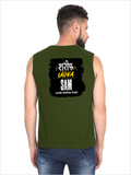 Male Sleeveless T-Shirt | Regular Fit Men | 180 GSM Bio-Washed Cotton Blend | Pre-Shrunk, Double-Stitched | Personalized | Typography | Humor | Everyday | Humorous | Innocent By - back - Olive Green - mockup 2