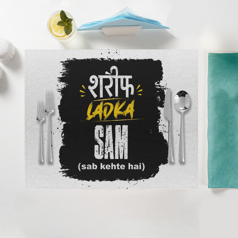 Placemat | Standard Dining | 100% Polyester | Durable, Fade-Proof, Soft | Unisex | Personalized | Typography | Humor | Everyday | Humorous | Innocent By - front - White - mockup 1