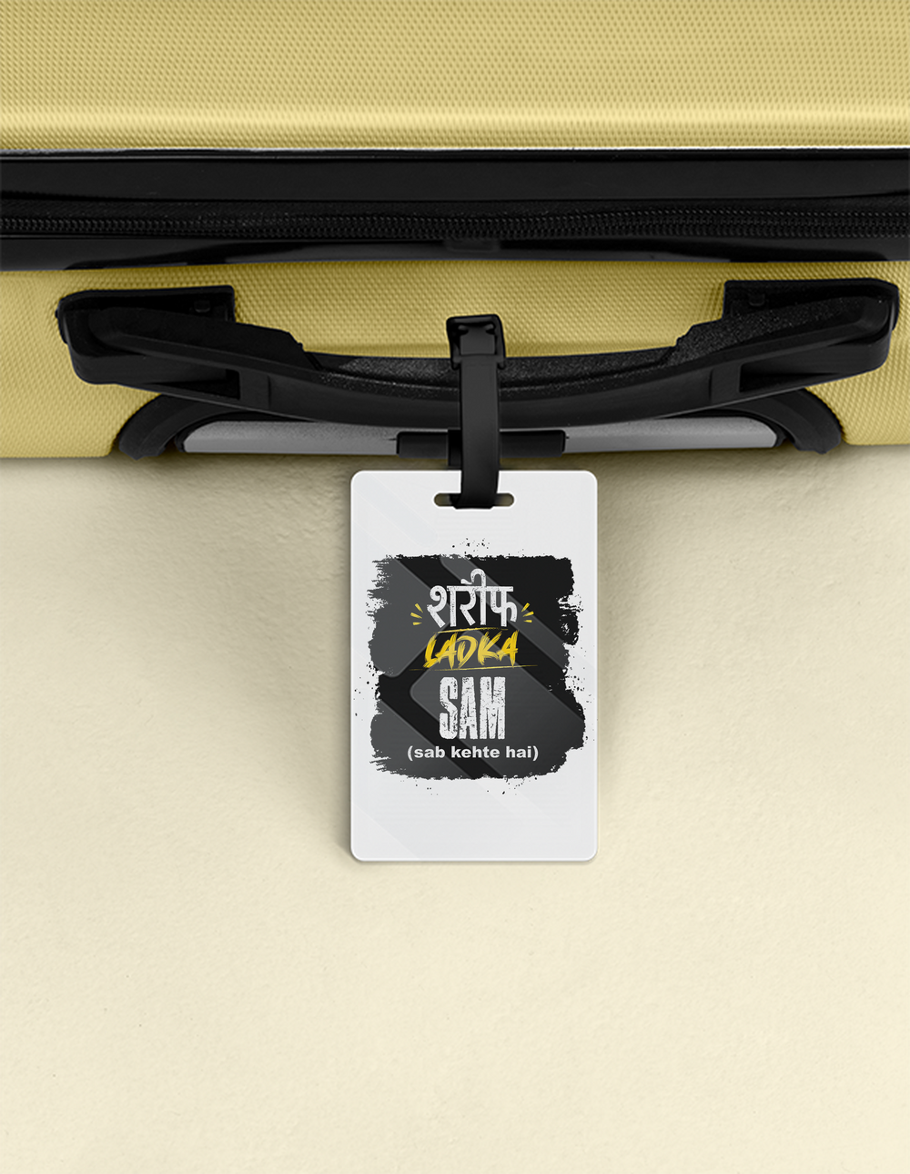 Luggage Tag | Travel Accessory | Acrylic | Durable, Double-Sided, Secure Strap | Unisex | Personalized | Typography | Humor | Everyday | Humorous | Innocent By - front - White - mockup 1