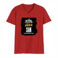 Men's V-Neck T-Shirt | Regular Fit | 180 GSM Bio-Washed Cotton | Durable Double-Stitched Seams | Everyday Wear | Personalized | Typography | Humor | Everyday | Humorous | Innocent By - front - Red - mockup 1