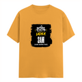 Male Classic Crew T-Shirt | Men's Regular Fit | 180 GSM Bio-Washed Cotton | Pre-Shrunk, Double-Stitched | Personalized | Typography | Humor | Everyday | Humorous | Innocent By - front - Golden Yellow - mockup 1