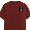 Male Classic Crew T-Shirt | Men's Regular Fit | 180 GSM Bio-Washed Cotton | Pre-Shrunk, Double-Stitched | Personalized | Typography | Humor | Everyday | Humorous | Innocent By - left pocket - Brick Red - mockup 3