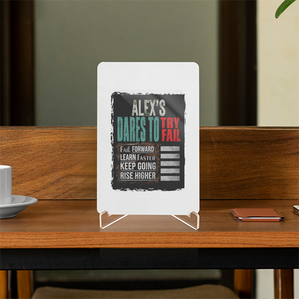 Acrylic Display Stand | 4x6 Inch | Clear Acrylic | Tabletop Display | Unisex | Personalized | Typography | Resilience | Everyday | Empowering | Never Stop Rising - front - White - mockup 1