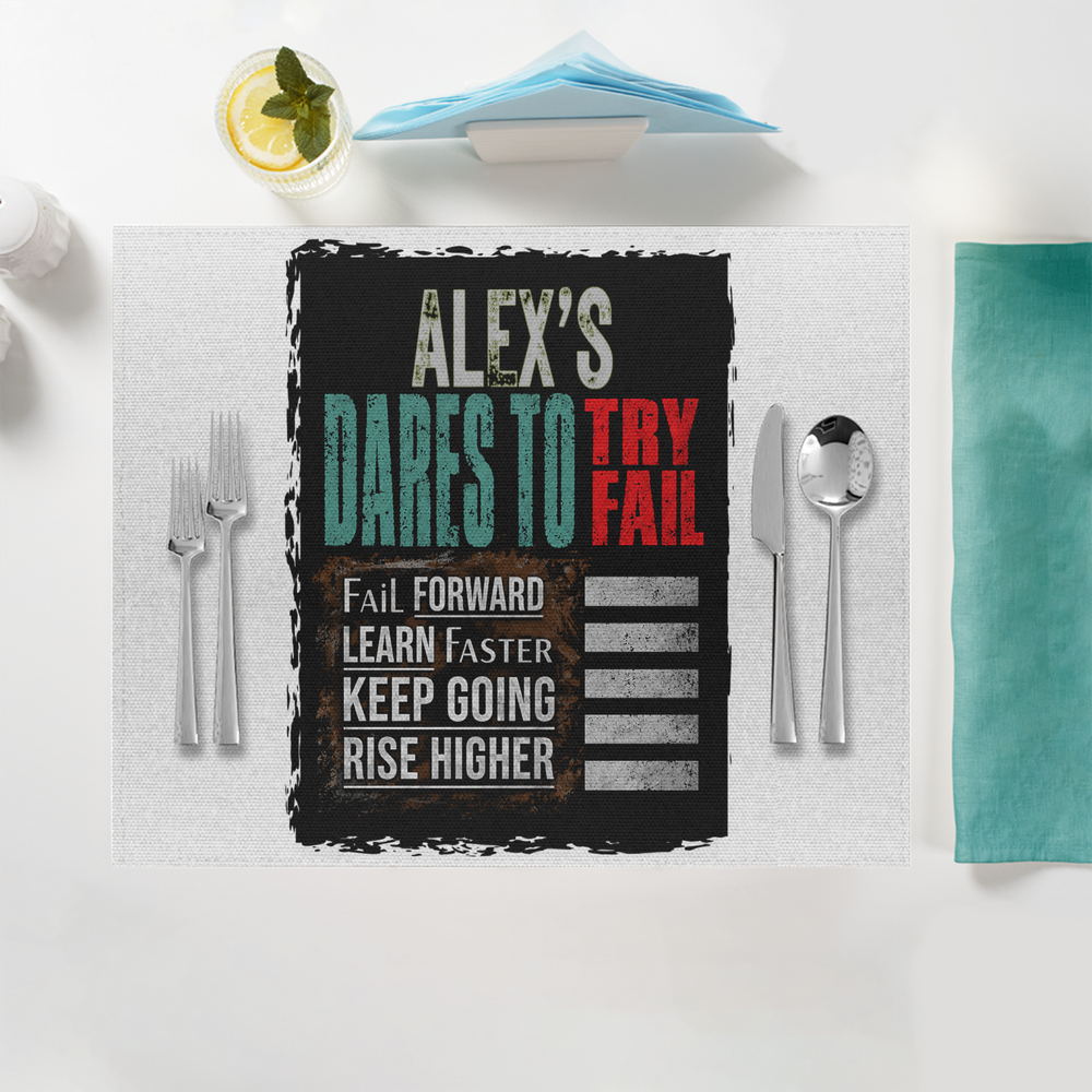 Placemat | Standard Dining | 100% Polyester | Durable, Fade-Proof, Soft | Unisex | Personalized | Typography | Resilience | Everyday | Empowering | Never Stop Rising - front - White - mockup 1