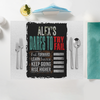 Placemat | Standard Dining | 100% Polyester | Durable, Fade-Proof, Soft | Unisex | Personalized | Typography | Resilience | Everyday | Empowering | Never Stop Rising