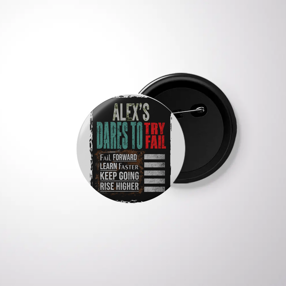 Pin Button Badge | Durable Metal | Glossy Finish | Unisex | Personalized | Typography | Resilience | Everyday | Empowering | Never Stop Rising - front - White - mockup 1