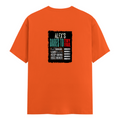 Male Classic Crew T-Shirt | Men's Regular Fit | 180 GSM Bio-Washed Cotton | Pre-Shrunk, Double-Stitched | Personalized | Typography | Resilience | Everyday | Empowering | Never Stop Rising - back - Orange - mockup 2