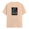 Male Classic Crew T-Shirt | Men's Regular Fit | 180 GSM Bio-Washed Cotton | Pre-Shrunk, Double-Stitched | Personalized | Typography | Resilience | Everyday | Empowering | Never Stop Rising - back - Peach - mockup 2