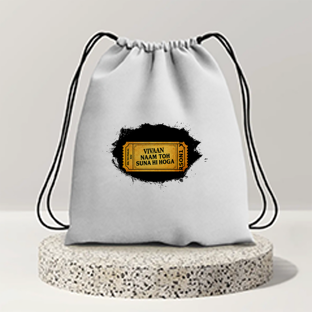 Drawstring Bag | 280 GSM | Durable Cotton | Secure Closure | Unisex | Personalized | Typography | Pop Culture | Everyday | Humorous - front - mockup 1
