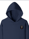 Pullover Hoodie | Unisex Regular Fit | Cotton Blend Tri-Layer | All-Season Comfort, Ribbed Cuffs | Adults | Personalized | Typography | Attitude | Rebellion | Everyday | Assertive | Unbothered By Everything - left pocket - Navy Blue - mockup 3