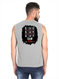 Male Sleeveless T-Shirt | Regular Fit Men | 180 GSM Bio-Washed Cotton Blend | Pre-Shrunk, Double-Stitched | Personalized | Typography | Attitude | Rebellion | Everyday | Assertive | Unbothered By Everything - back - Grey Melange - mockup 2