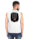 Male Sleeveless T-Shirt | Regular Fit Men | 180 GSM Bio-Washed Cotton Blend | Pre-Shrunk, Double-Stitched | Personalized | Typography | Attitude | Rebellion | Everyday | Assertive | Unbothered By Everything - back - White - mockup 2