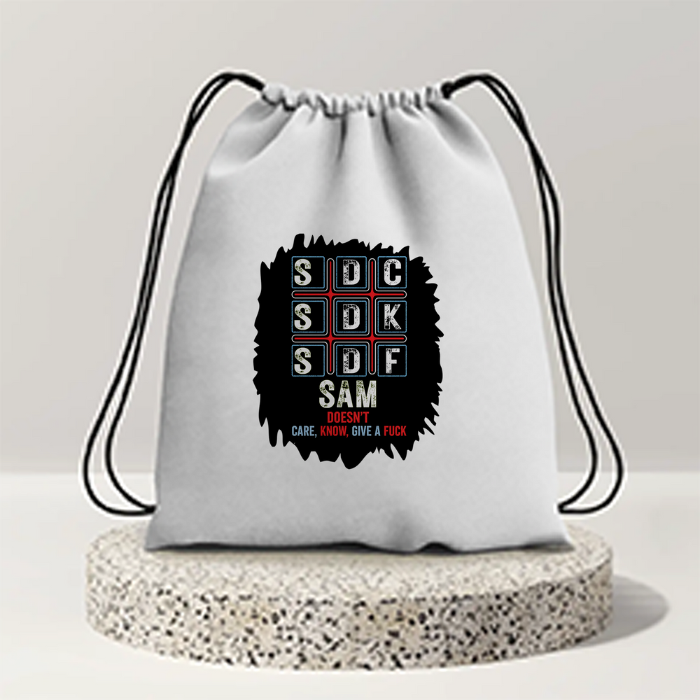 Drawstring Bag | 280 GSM | Durable Cotton | Secure Closure | Unisex | Personalized | Typography | Attitude | Rebellion | Everyday | Assertive | Unbothered By Everything - front - mockup 1