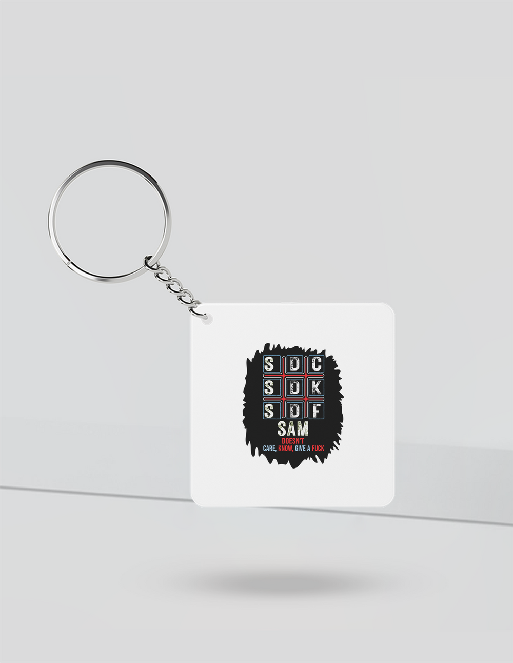 Keychain | Rectangle Square Slim | Durable Acrylic | Fade-Proof Glossy Finish | Unisex | Personalized | Typography | Attitude | Rebellion | Everyday | Assertive | Unbothered By Everything - front_Square - Square - White - mockup 1