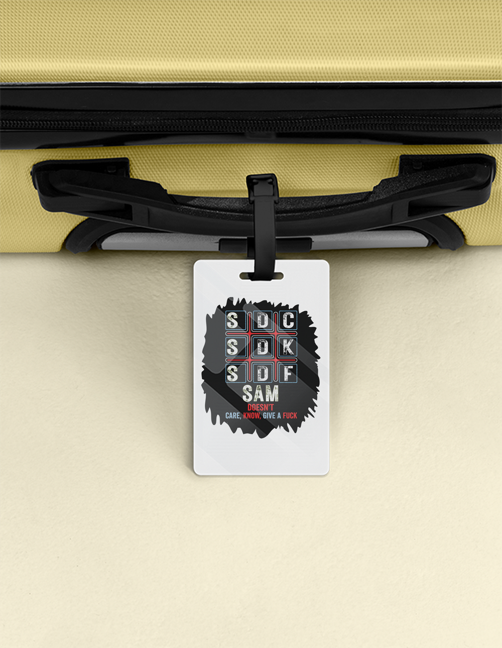 Luggage Tag | Travel Accessory | Acrylic | Durable, Double-Sided, Secure Strap | Unisex | Personalized | Typography | Attitude | Rebellion | Everyday | Assertive | Unbothered By Everything - front - White - mockup 1
