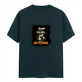 Male Classic Crew T-Shirt | Men's Regular Fit | 180 GSM Bio-Washed Cotton | Pre-Shrunk, Double-Stitched | Personalized | Typography | Coffee | Dinosaurs | Everyday | Amusing | The Caffeinated Dinosaur - front - Petrol Blue - mockup 1
