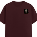 Male Classic Crew T-Shirt | Men's Regular Fit | 180 GSM Bio-Washed Cotton | Pre-Shrunk, Double-Stitched | Personalized | Typography | Coffee | Dinosaurs | Everyday | Amusing | The Caffeinated Dinosaur - left pocket - Maroon - mockup 3
