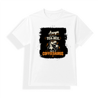 Unisex Jersey T-Shirt | Adults | Polyester Honeycomb Mesh | Breathable, Quick-Dry | Unisex Fit | Personalized | Typography | Coffee | Dinosaurs | Everyday | Amusing | The Caffeinated Dinosaur