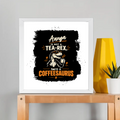 Framed Poster | Multiple Sizes & Colors | 300 GSM Art Paper, 1-inch Laminated Frame | Fade-Proof, Ready to Hang | Unisex | Personalized | Typography | Coffee | Dinosaurs | Everyday | Amusing | The Caffeinated Dinosaur - front_12x12In - 12x12In - mockup 5