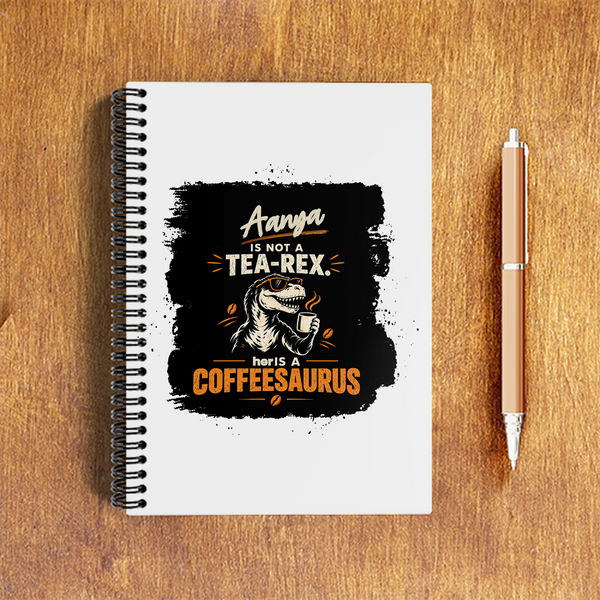 A5 Notepad | 120 Pages, Ruled/Unruled | 70 GSM Natural Shade Paper, 300 GSM Cover | Wire Bound | Everyday Use | Personalized | Typography | Coffee | Dinosaurs | Everyday | Amusing | The Caffeinated Dinosaur - front - White - mockup 1