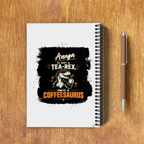 A5 Notepad | 120 Pages, Ruled/Unruled | 70 GSM Natural Shade Paper, 300 GSM Cover | Wire Bound | Everyday Use | Personalized | Typography | Coffee | Dinosaurs | Everyday | Amusing | The Caffeinated Dinosaur - back - White - mockup 2