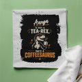 Cloth Napkin | Standard Dining Size | 100% Polyester | Soft, Durable, Hemmed | Unisex | Personalized | Typography | Coffee | Dinosaurs | Everyday | Amusing | The Caffeinated Dinosaur - front - White - mockup 1