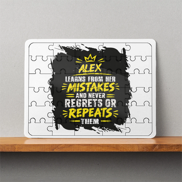 MDF Wooden Puzzle | 6x8 Inch 30 Pieces | Glossy Finish | Durable, Waterproof | Kids & Adults | Personalized | Typography | Learning From Mistakes | Everyday | Empowering | Never Regret, Never Repeat