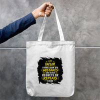 Tote Bag Zipper | Unisex | 100% Cotton Canvas | Zipper Closure, Long Handles | Everyday Use | Personalized | Typography | Learning From Mistakes | Everyday | Empowering | Never Regret, Never Repeat