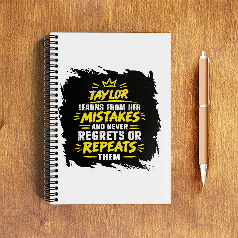 A5 Notepad | 120 Pages, Ruled/Unruled | 70 GSM Natural Shade Paper, 300 GSM Cover | Wire Bound | Everyday Use | Personalized | Typography | Learning From Mistakes | Everyday | Empowering | Never Regret, Never Repeat - front - White - mockup 1