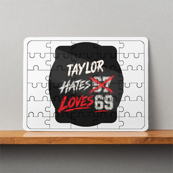 MDF Wooden Puzzle | 6x8 Inch 30 Pieces | Glossy Finish | Durable, Waterproof | Kids & Adults | Personalized | Typography | Humor | Casual | Playful | Hate Less, Love More