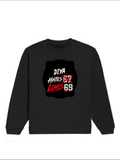Oversized Sweatshirt | Relaxed Fit Unisex | 90% Cotton 10% Polyester 400 GSM | Pre-Shrunk Drop Shoulder | Unisex | Personalized | Typography | Humor | Casual | Playful | Hate Less, Love More - front - Black - mockup 1
