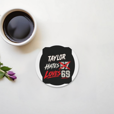Acrylic Coaster | Square & Round Shapes | Durable Acrylic | Glossy Finish Surface Protection | Unisex | Personalized | Typography | Humor | Casual | Playful | Hate Less, Love More - front - Circle - White - mockup 1