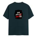 Male Classic Crew T-Shirt | Men's Regular Fit | 180 GSM Bio-Washed Cotton | Pre-Shrunk, Double-Stitched | Personalized | Typography | Humor | Casual | Playful | Hate Less, Love More - back - Petrol Blue - mockup 2