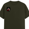 Male Classic Crew T-Shirt | Men's Regular Fit | 180 GSM Bio-Washed Cotton | Pre-Shrunk, Double-Stitched | Personalized | Typography | Humor | Casual | Playful | Hate Less, Love More - right pocket - Olive Green - mockup 4