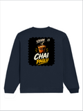 Oversized Sweatshirt | Relaxed Fit Unisex | 90% Cotton 10% Polyester 400 GSM | Pre-Shrunk Drop Shoulder | Unisex | Personalized | Bold Graphic | Beverages | Humor | Everyday | Playful | Chai Paglu - back - Navy Blue - mockup 2