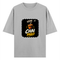 Oversized Classic T-Shirt | Unisex Relaxed Fit | 100% Super-Combed Cotton | Pre-Shrunk, Double-Stitched | Adults | Personalized | Bold Graphic | Beverages | Humor | Everyday | Playful | Chai Paglu - front - Grey Melange - mockup 1