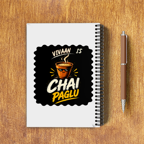 A5 Notepad | 120 Pages, Ruled/Unruled | 70 GSM Natural Shade Paper, 300 GSM Cover | Wire Bound | Everyday Use | Personalized | Bold Graphic | Beverages | Humor | Everyday | Playful | Chai Paglu - back - White - mockup 2