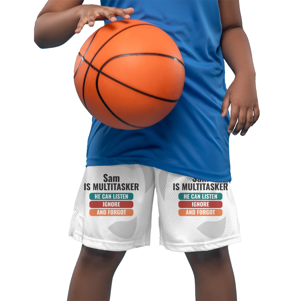 Personalized Humorous Kids Sports Shorts All Over Printed Products with Custom Name