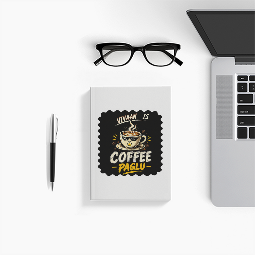 Notebook Journal | A5 Size | 300 GSM Cover, 70 GSM Eco-Friendly Pages | Soft Bound, Ruled/Unruled | Unisex | Personalized | Typography | Coffee | Beverages | Everyday | Joyful | Coffee Paglu - front - White - mockup 1