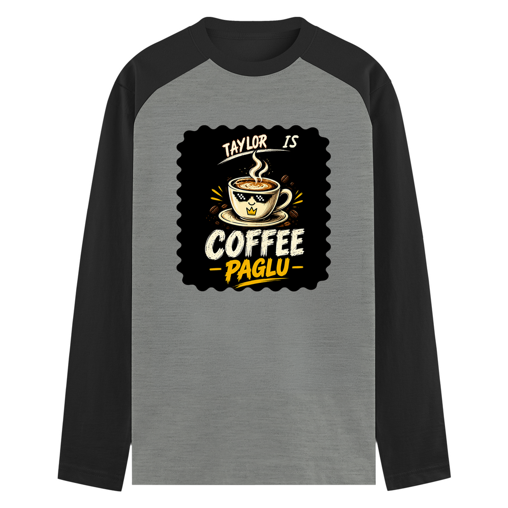 Male Raglan T-Shirt | Men's Regular Fit | 180 GSM Bio-Washed Fabric | Double Stitched, Ribbed Neck | Personalized | Typography | Coffee | Beverages | Everyday | Joyful | Coffee Paglu - front - mockup 1