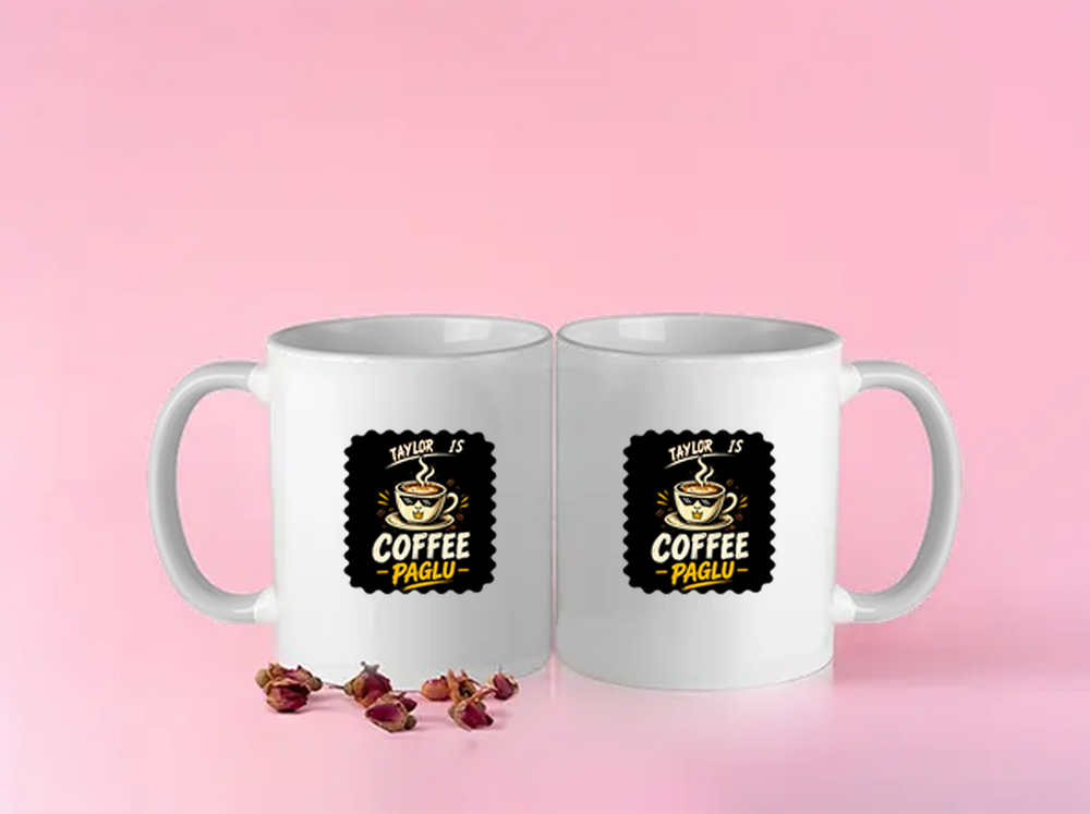 Color Coffee Mug | 11 oz | Premium Ceramic | Vibrant Inner & Handle | Unisex | Personalized | Typography | Coffee | Beverages | Everyday | Joyful | Coffee Paglu - front - White - mockup 1