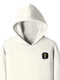 Pullover Hoodie | Unisex Regular Fit | Cotton Blend Tri-Layer | All-Season Comfort, Ribbed Cuffs | Adults | Personalized | Typography | Communication Etiquette | Self-reflection | Everyday | Motivational - left pocket - Off White - mockup 3