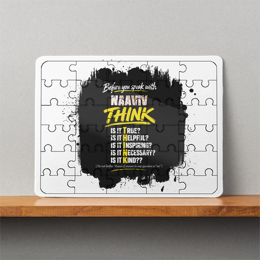 MDF Wooden Puzzle | 6x8 Inch 30 Pieces | Glossy Finish | Durable, Waterproof | Kids & Adults | Personalized | Typography | Communication Etiquette | Self-reflection | Everyday | Motivational - front - White - mockup 1
